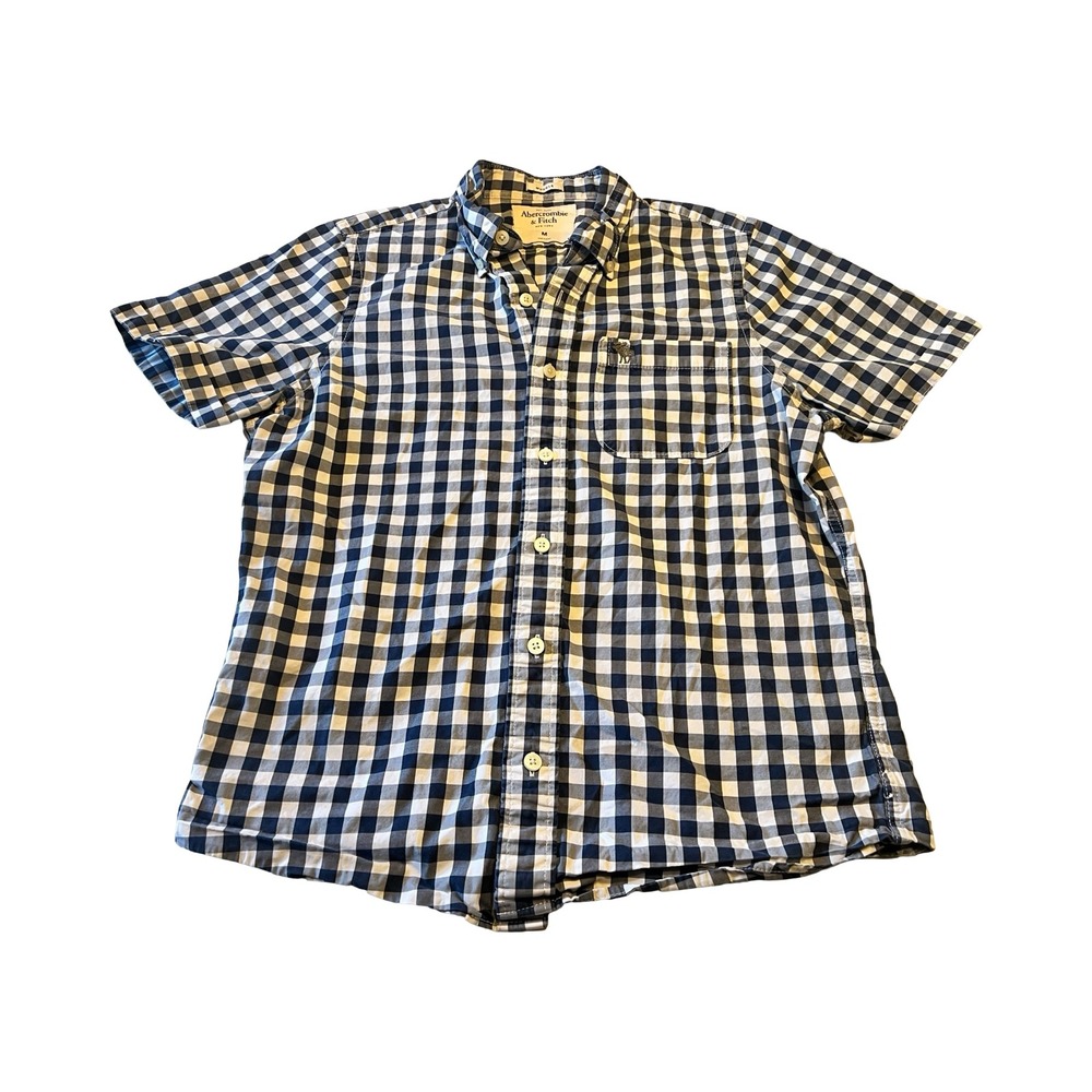 Abercrombie & Fitch Mens Muscle‎ Fit Short Sleeve Gingham Button Down Navy M
